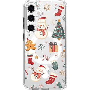 for Samsung Galaxy S24 Case, Compatible with MagSafe, Cute Kawaii Christmas Snowman Magnetic Phone Case, Clear Soft Slim Fit Shockproof Protective Cover for Women Girls
