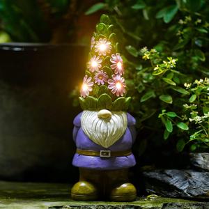 Nacome Solar Garden Outdoor Statues Gnome with Succulent and 7 LED Lights - Lawn Decor for Patio, Balcony, Yard Ornament for Mom Grandma Women