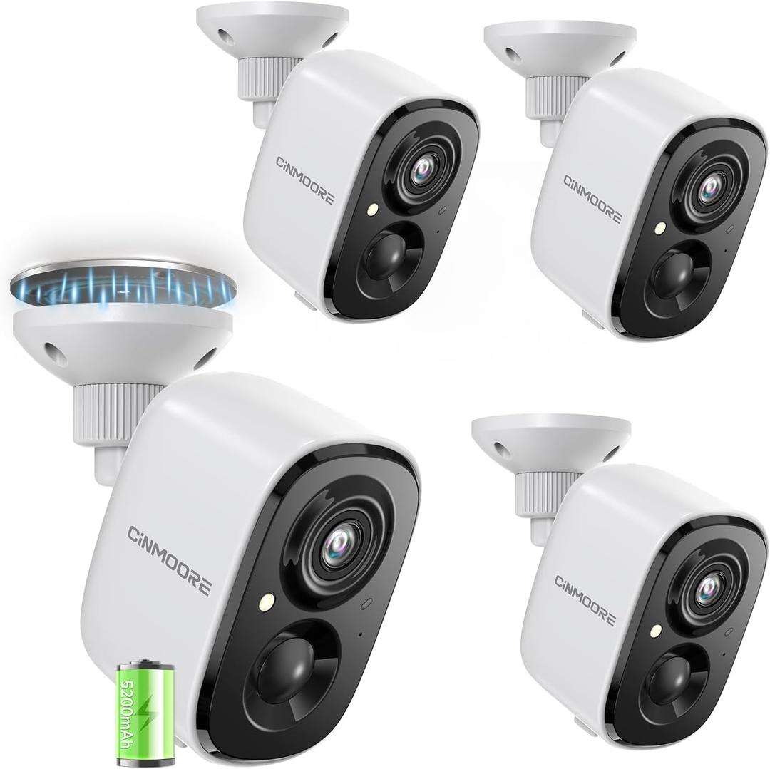 4 Pack 2.5K Security Camera Wireless Outdoor, 2.4G WiFi Battery Powered Outdoor Camera, Magnetic Mount Cameras for Home Security, Color Night Vision, Spotlight, Siren Alarm, 2-Way Talk