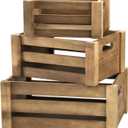 Lawei Set of 3 Wood Nesting Storage Crates with Handle, Rustic Farmhouse Decorative Wooden Crates Distressed Crates Storage Container for Display, Large Vintage Wood Decor Crates Wooden Baskets