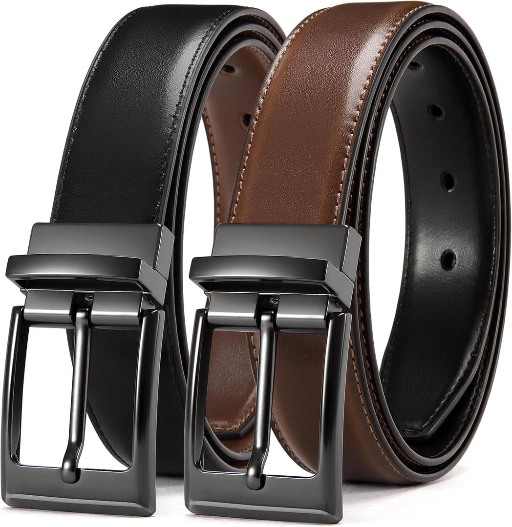 CHAOREN Mens Belts Leather 1 Pack - 1.25" Reversible Belts for Men for Dress Pants - One Belt, Two Colors (32"-34"Waist Adjustable, Cognac/Black)