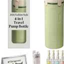 4 in 1 Travel Dispenser Bottle Set, Leakproof TSA Travel Size Containers for Toiletries, Portable Refillable Bottles, Hard Shell Rotating Design with Scale and Labels