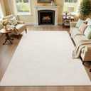 Ileading Washable Area Rug for Living Room 6x9 ft, Beige Soft Fluffy Tropical Leaf Carpet with Non Slip Backing, Low Pile Rugs for Bedroom Dining Room Indoor Home Office