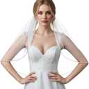 Wedding Veil for Bride 1 Tier Bridal Veil with Crystals Beaded Edge for Women and Brides (White)