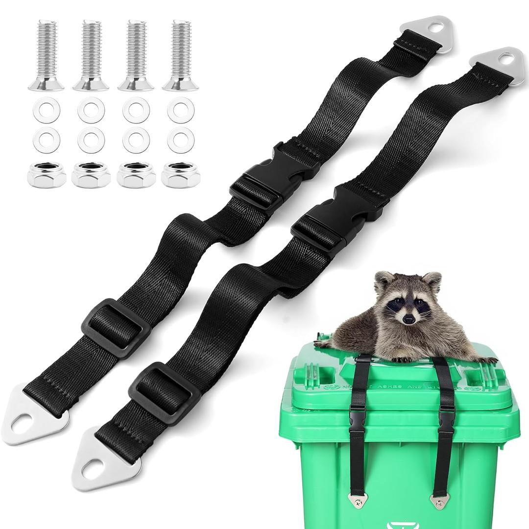 2 x 2-Pack Trash Can Locks for Animals, Adjustable 19.6" Bear Proof Garbage Can Lock & Straps for Raccoons, Heavy Duty Lid Buckle Keeps Animals Out of Your Outdoor Waste Receptacle