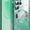 Casetego for Galaxy S25 Ultra 5G Case,Compatible with MagSafe,Clear Magnetic Glitter Gradient Sparkle Luxury Plated Soft TPU Bumper Full Camera Lens Protector for Samsung Galaxy S25 Ultra 5G,Green