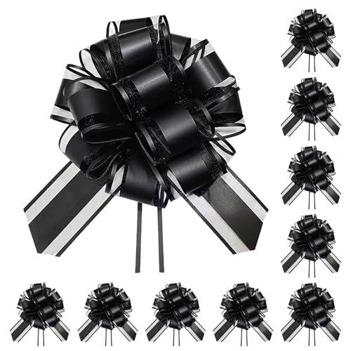 2 x TIMESEEK 10-Pack Jet Black Pull Bows for Gift Wrapping - 6 Inch Reusable Ribbon Bows, Large Instant Floral Decor Bow for Wedding, Christmas, Birthday Decor, Gift Basket & Party Decorations