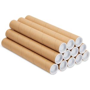 Stockroom Plus 12-Pack Mailing Tubes with Caps, 1.5x12-Inch Kraft Paper Poster Tube for Shipping, Packing, Bulk Round Packaging, Cardboard Mailers, Art Prints, Maps, Blueprint (Brown)