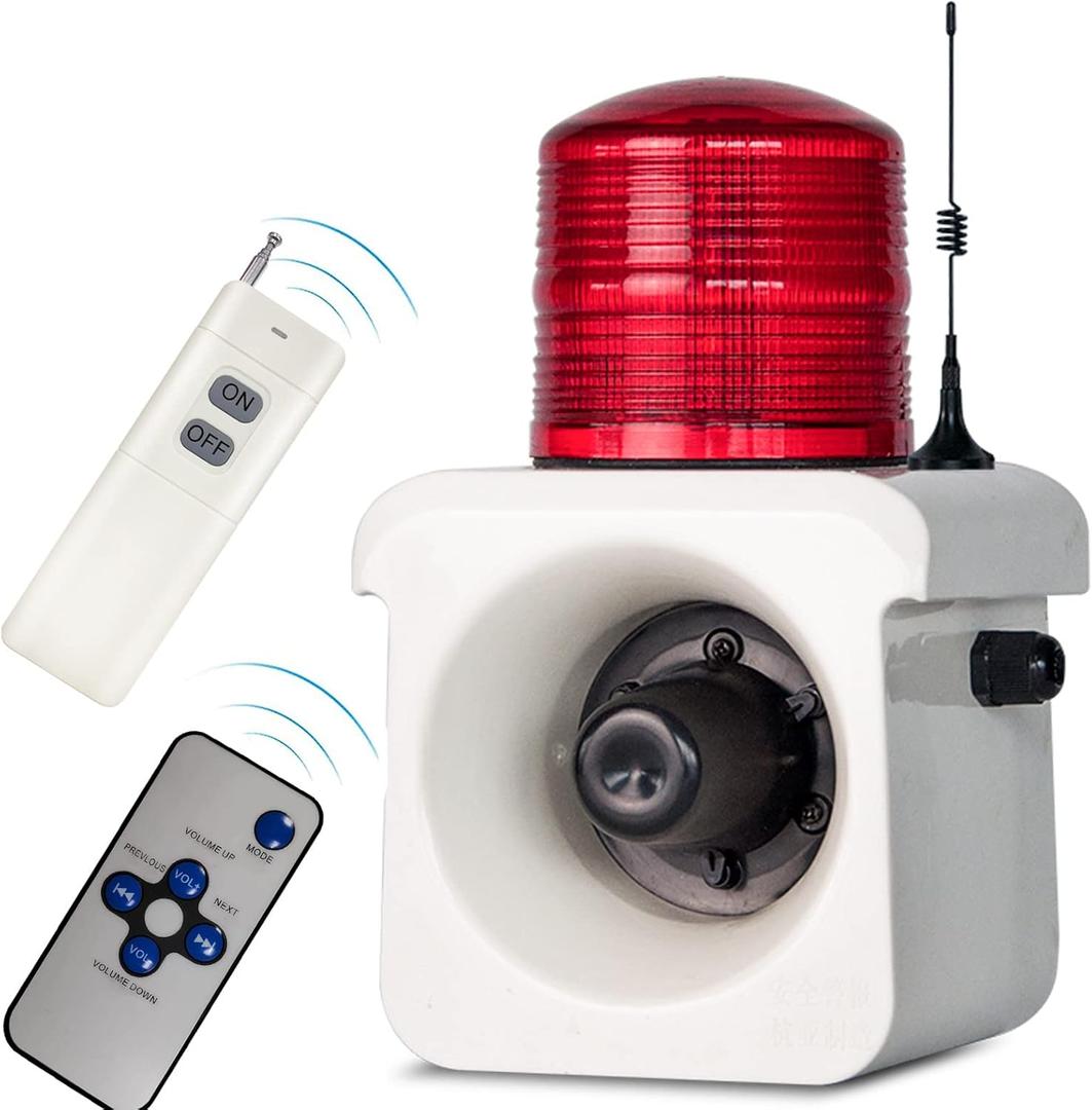 YASONG SLA-800Y Wireless Remote Control Alarm Siren(2km/1.24 mi), LED Strobe Warning Light 120dB Horn Power 15W AC110V for Loss Prevetion, Warehouse, Factories