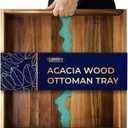 Comfify Extra Large (22") Square Premium Blue River Resin Acacia Wood Ottoman Tray with Handles - Serve Food in Style for Dinner, Breakfast, Snacks, BBQ, Entertaining Guests & More