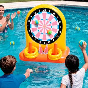 SLOOSH 2-in-1 Fun Pool Toys Set for Kids, Inflatable Dart Board & Ring Toss Game, Pool Floats Water Game Toys for Beach Yard Outdoor Ball Play, Party Birthday Gift for Kids Teen Adult