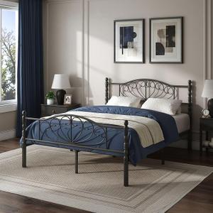 Hunlostten 12 Inch Full Metal Platform Bed Frame with Victorian Headboard