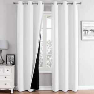 ChrisDowa 100% Blackout Curtains 78 inch Long for Bedroom with Black Liner, 2 Thick Layers Total Blackout Thermal Insulated Grommet Window Curtains 2 Panels Set (Pure White, 42 x 78 Inch)