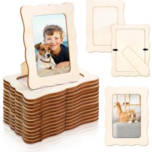 Fovths 15 Pieces Wooden Picture Frame Unfinished Wood Photo Frames 4x6 Inch Wavy Edge DIY Picture Frame Set with PVC Cover for Photos Postcard Craft DIY Art Projects, Home Decor