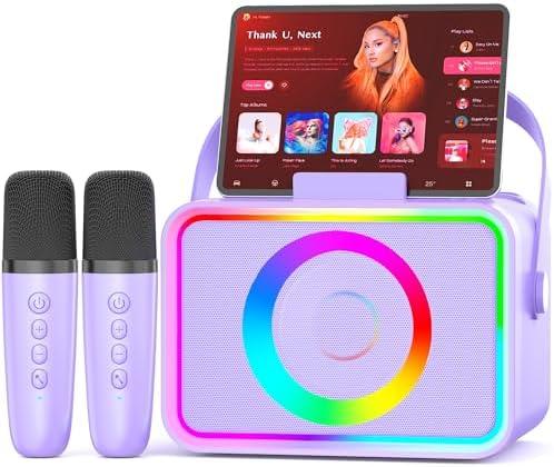 Karaoke Machine,Portable Bluetooth Speaker with 2 Wireless Microphone for Adults & Kids with LED Lights, Karaoke Microphone with PA System Supports USB/TF/AUX,Gift for Party (Purple) Karaoke Machine,Portable Bluetooth Speaker with 2 Wireless Microphone for Adults & Kids with LED Lights, Karaoke Microphone with PA System Supports USB/TF/AUX,Gift for Party (Purple)