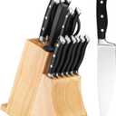 Alata 15-Piece Knife Set with Block, Razor-Sharp,Kitchen Knife Set, Forged Triple Rivet Stainless Steel Knife Block Set (Black)
