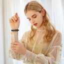 JOYOZY Slim Leather Band for Women Compatible with Apple Watch 49MM 45MM 44MM 42MM 41MM 40MM 38MM, Cute Fancy Top Genuine Leather Strap for iWatch Ultra, Series SE/9/8/7/6/5/4/3/2/1 (Black/Silver)