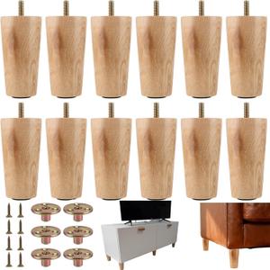 HAKZEON 12 PCS 4 Inch Round Solid Wood Furniture Legs for Sofa, Chair, Dresser and Footstool Replacement, Home DIY Projects