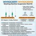 WH16X26911 WH16X26910 Suspension Rod Kit, Compatible with GE GTW335ASN2WW GTW335ASN1WW GTW460ASJ4WW GTW465ASN1WW GTW680BSJ3WS Washer, Replace Number WH16X24144 WH16X24145