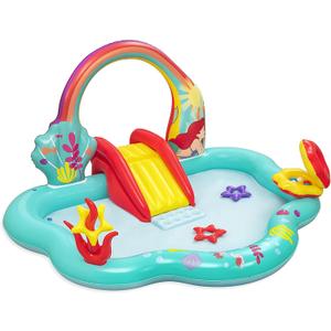 Disney Little Mermaid Inflatable Kids Water Play Center Activity Pool with Slide, Ring Toss, and Ball Toss Game for Kids 2 and Up