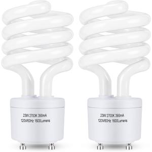 Winkcao CFL Light Bulbs GU24 Base, T3 Spiral 23Watt (100Watt Equ) Soft White 2700K 1600lm Compact Fluorescent Light Bulbs, UL Approved, 120v 60Hz, Self Ballasted CFL Bulbs, Pack of 2