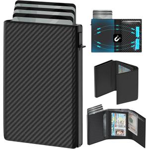 GAOCHALE Wallet for Men Pop up Card Holder, Smart, Slim, Minimalist Design for Front Pocket, Premium RFID Blocking, 10-14 Card Capacity | ID Window | Cash Slot(Carbon)