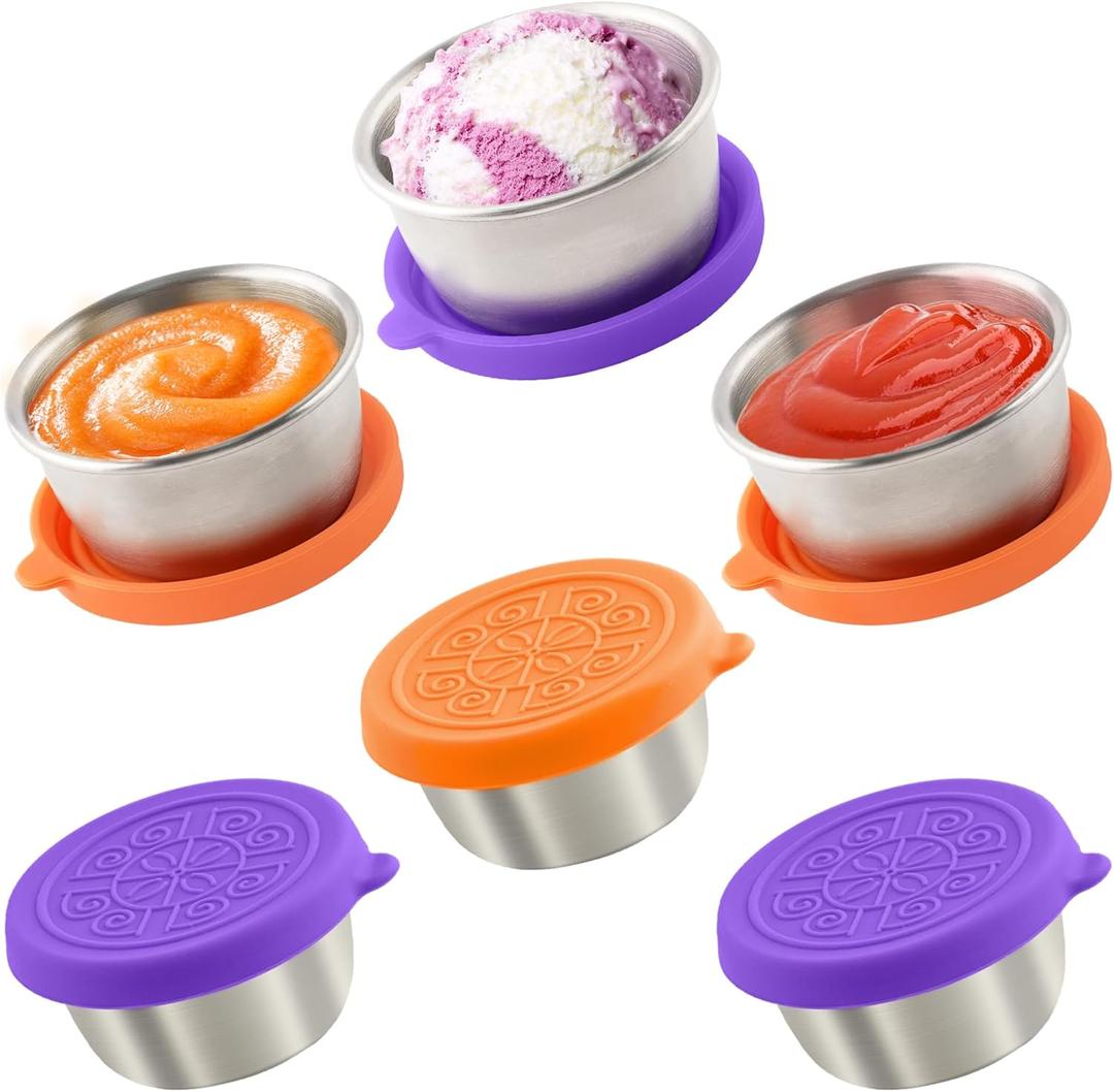 6x1.6 Oz Salad Dressing Containers With Lids, Small Leakproof Reusable Stainless Steel Salad Dressing Container To Go For Lunch Boxes,Sauce containers, Picnics,Travel Meal Prep And Kitchen Storage. (Aster)