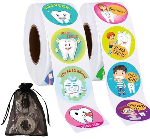 Airgoesin Dental Stickers Assortment - 2 Rolls Includes 1000pcs in 16 Designs Tooth Styles Dental Themed Stickers - Dental Reward, Prizes and Giveaways, Party Favors - Fun Craft Tool
