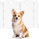 Modern Frame Clear Acrylic Freestanding Pet Gate - 24" High Extra-Wide Folding 4-Panel Dog Barrier for Doorways, Stairs & Large Openings, Indoor Fence for Dogs, Puppies & Cats