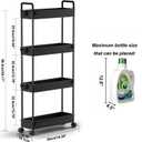 SOLEJAZZ Slim Rolling Storage Cart with Wheels 4 Tier Skinny Bathroom Storage Organizer Narrow Shelf Unit Thin Laundry Room Utility Cart for Bedside Kitchen Office Next to Fridge Small Places, Black