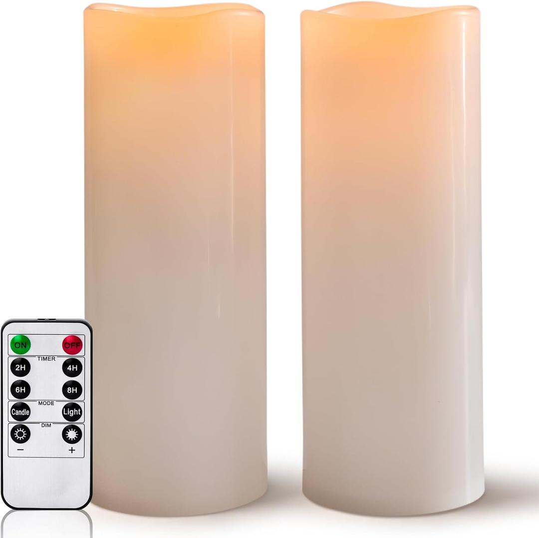 5" x 14" Large Waterproof Outdoor Flameless Candles Battery Operated LED Pillar Candles for Indoor Outdoor Lanterns, White, Long Lasting, Set of 2