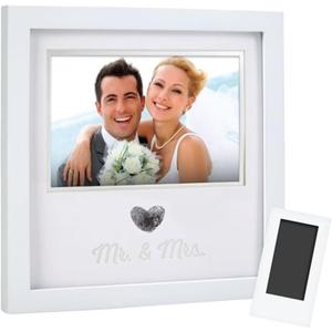 Pearhead Heart Thumbprint Photo Frame and Ink Kit, Wedding Keepsake Registry or Reception Idea, Clean-Touch Pad Included, Bridal Shower Gift, Wall Mount or Tabletop Display, 4x6 Photo, White