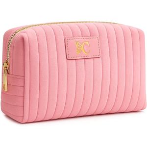 Monogrammed Make Up Bags for Women,Personalized Cosmetic Bags Women,Small Quilted Makeup Pouch,Cute Makeup Bag Travel,Birthday Gifts for Teen Girl (Pink C)