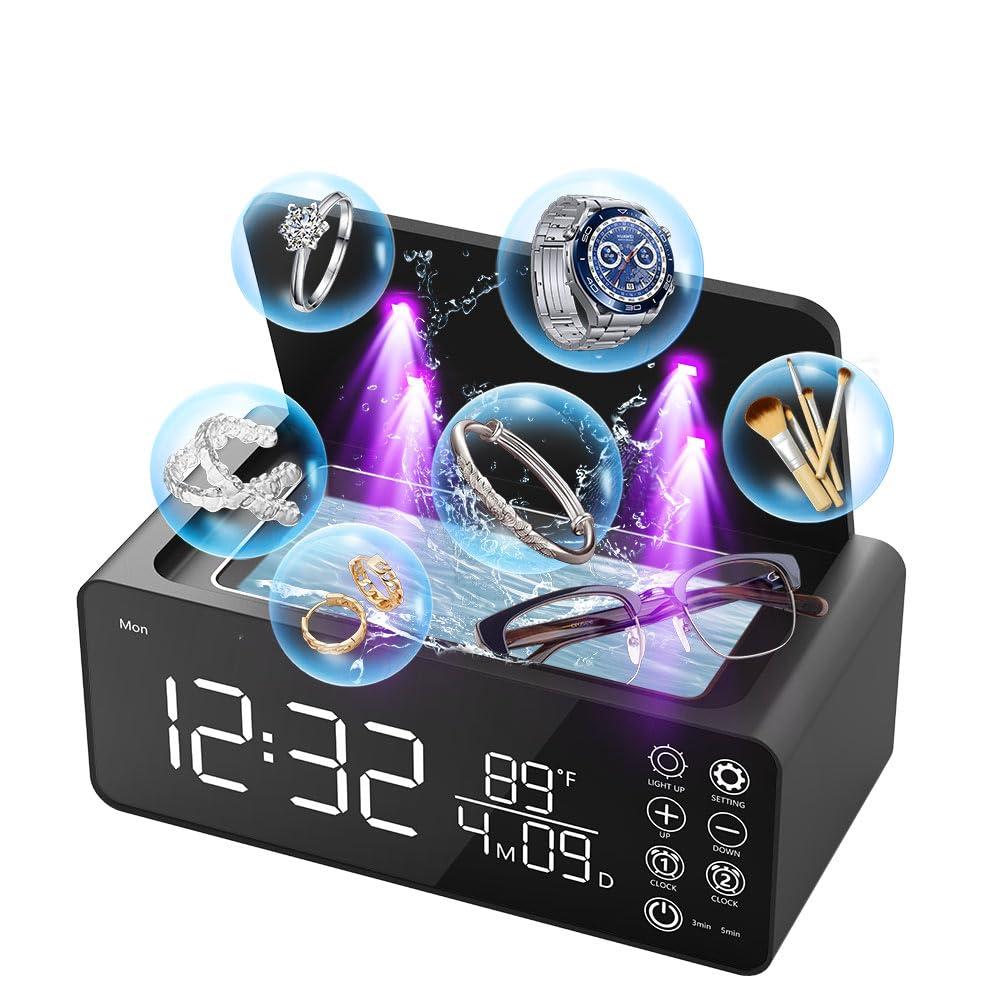 500ML Capacity 48kHz, Updated Version Ultrasonic Retainer Cleaner, Multi-Functional Cleaner Machine For Dentures, Mouth Guards, Braces, Toothbrush, Jewelry, Glasses with Alam Clock Function (black)