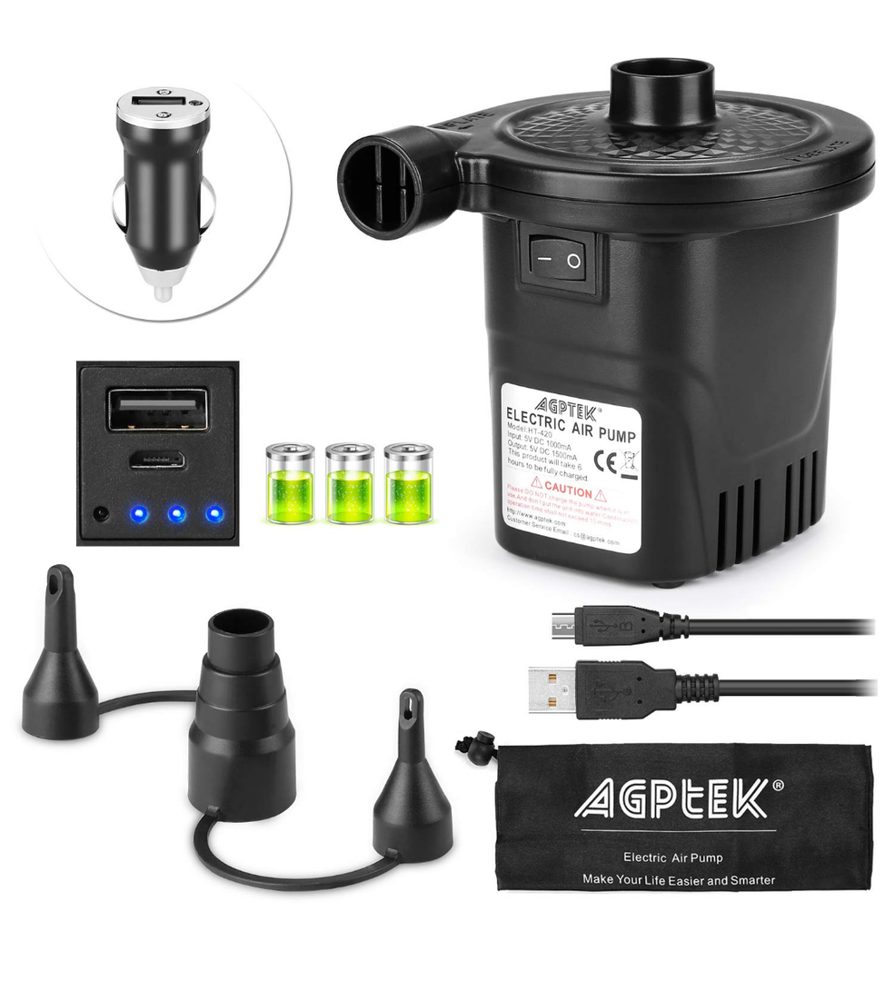 AGPTEK Rechargeable Air Pump, Electric Air Pump 4000mAh Battery Quick-Fill Inflator & Deflator with 3 Nozzles, Lightweight & Portable Perfect for Air Beds, Air Mattresses, Pool Toys & Inflatable