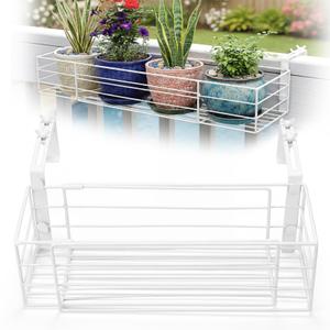 Youyole Railing Hanging Planter Holders, Adjustable Balcony Flower Pot Rack Stand, Expands 14"-27" Iron Hanger Hooks Fit Almost Any Balcony, Fence or Deck Railing up to 6" Wide (White)