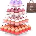 Jusalpha Large 4 Tier Cupcake Stand Square Acrylic Cupcake Tower Stand for Dessert, Pastry, Serving Platter-Candy Bar Party Dcor and Supply(with Rod Feet) (4SF-V2)