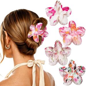2 x 4 PCS Flower Hair Clips for Women Medium Floral Claw Clips
