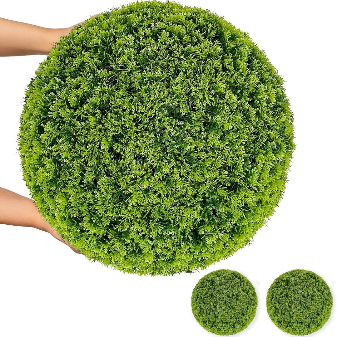 Artificial Plant Topiary Ball: UV-Anti 2 PCS 16 Inch 4-Layer Leaf Faux Boxwood Decorative Balls for Wedding, Balcony,Garden, Backyard and Indoor & Outdoor Greenery Home Dcor (Cypress)