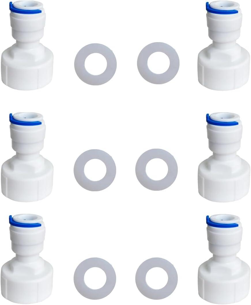 ESHIONG Hose Bib Quick Connect Adapter for Reverse Osmosis Water Filter,NSF Certified 3/4" Female Thread to 3/8" OD Push to Connect Plastic ro Fittings .Pack 6