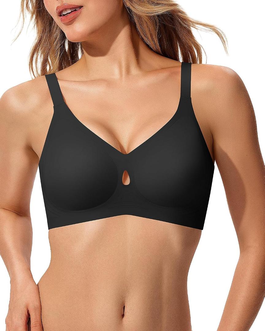 ProKloud Bras for Women No Underwire Wireless Jelly Bras Full Coverage Seamless Push Up Bralettes Support Tshirt Bra (Black, XL)