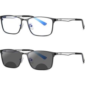 Transition Photochromic Bifocal Reading Glasses for Mens and Womens,Square Clear UV Protection Sunglasses Readers 0~+4 (1.25 x, Black)