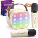 Mini Karaoke Machine with 2 Wireless Microphones for Kids Adults, Portable Bluetooth Speaker Gift for Girls Boys Toys 3, 4, 5, 6, 7, 8, 10, 12+ Years Old Teens Birthday Home Family Party (Cream)