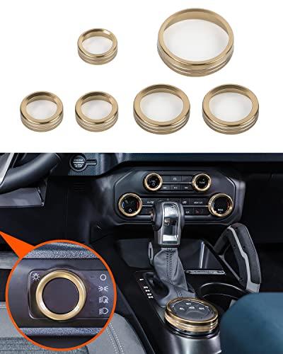 Savadicar CKT01 Billet Aluminum Control Knob Trim Sets, Headlight/4WD/HVAC Climate Control Knob Ring Bezels, Air Conditioner/Radio Switch Cover for 2021-2023 Ford Bronco, Interior Accessories, Gold