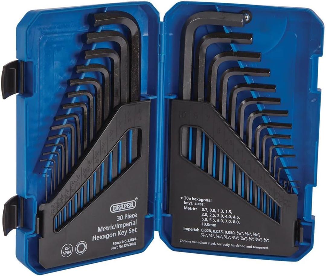 Draper 30 Piece Hexagon Allen Key Set - Metric/AF Combined Long Pattern with Case 33894