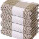 Mordimy 100% Cotton Waffle Weave Kitchen Towels, 13 x 28 Inches, Super Soft and Absorbent Buffalo Check Dish Towels for Drying Dishes, 4-Pack, Khaki & White