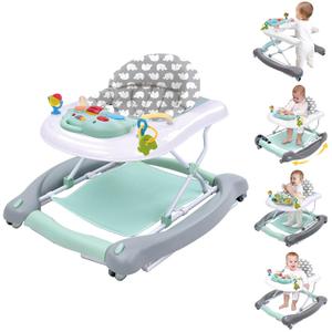 5 in 1 Foldable Baby Walker, Activity Baby Walker-Baby Bouncer, Rocker, Activity Center,Seat and Push Walker,Detachable Trampoline Mat, Adjustable Speed Rear Wheels and Height,Ages 6-18 Months(Mint)