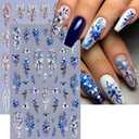 Classical Flower Nail Stickers for Nail Art - Spring Nail Decals Pink Blue Floral Nail Art Stickers 3D Self-Adhesive Nail Supplies DIY Flowers Manicure Decoration for Women 2Pcs