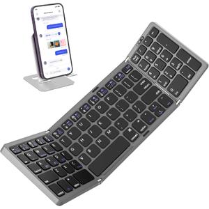 Foldable Keyboard with Number Pad, Full Size Folding Portable Bluetooth Keyboard with Numpad for Travel and Business, Sync up to 3 Devices, Use for iPad iPhone Android Smartphone Mac Tablet PC Laptop