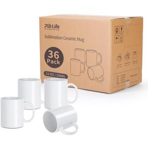 PYD Life Sublimation Mugs Blank 11 OZ Bulk Coffee Mugs White Ceramic Photo Cups Wholesale for Cricut Mug Press Tumbler Heat Press Print 36 Pack
